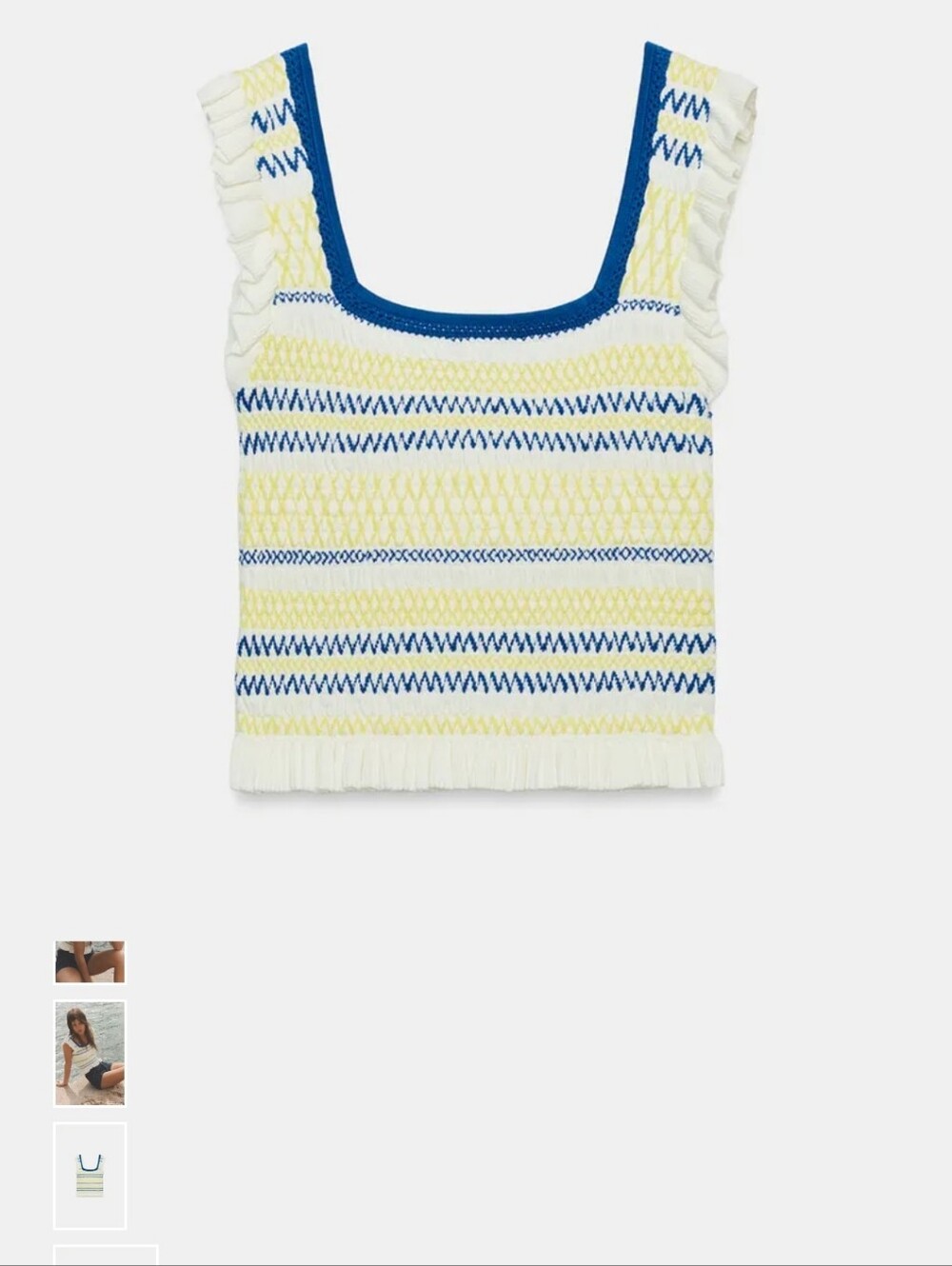 Blue and Cream Smocked Ruffle Tank Top - Women's Swim - Picture 8 of 11